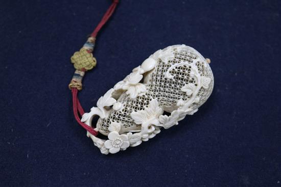 A Chinese 19th century carved ivory pomander